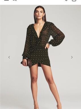 Retrofete Black Polka Dot Plunging V Mini Dress